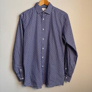 Ben Sherman Mens‎ Slim Fit Medium Button Up Shirt Geometric Print Purple Office